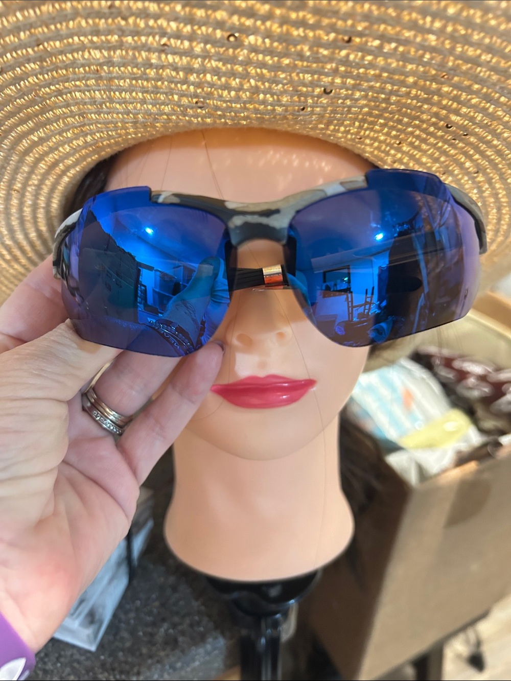 Blue Mirrored Sport Sunglasses